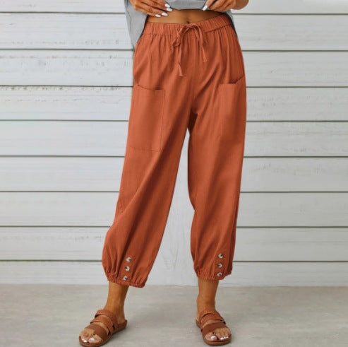 Dakota | Drawstring Cropped Pants With Button Cuffs