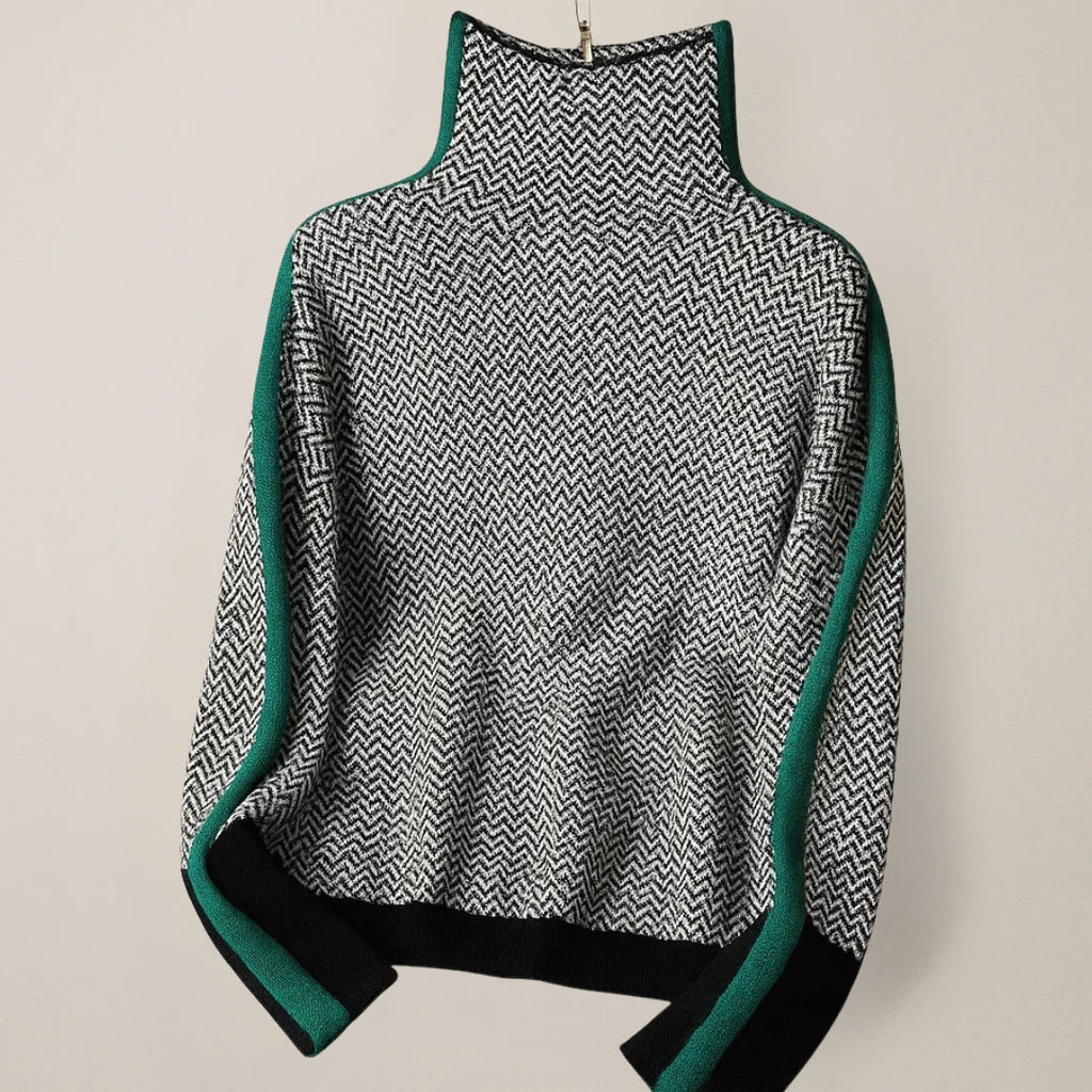Adrienne | High-Collar Sweater With Contrast Stripes