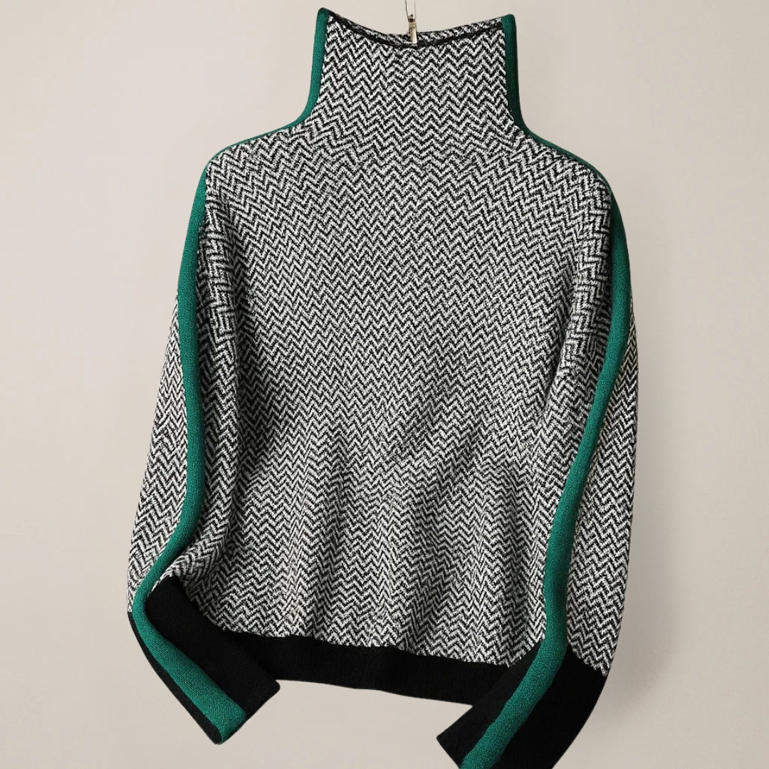 Adrienne | High-Collar Sweater With Contrast Stripes