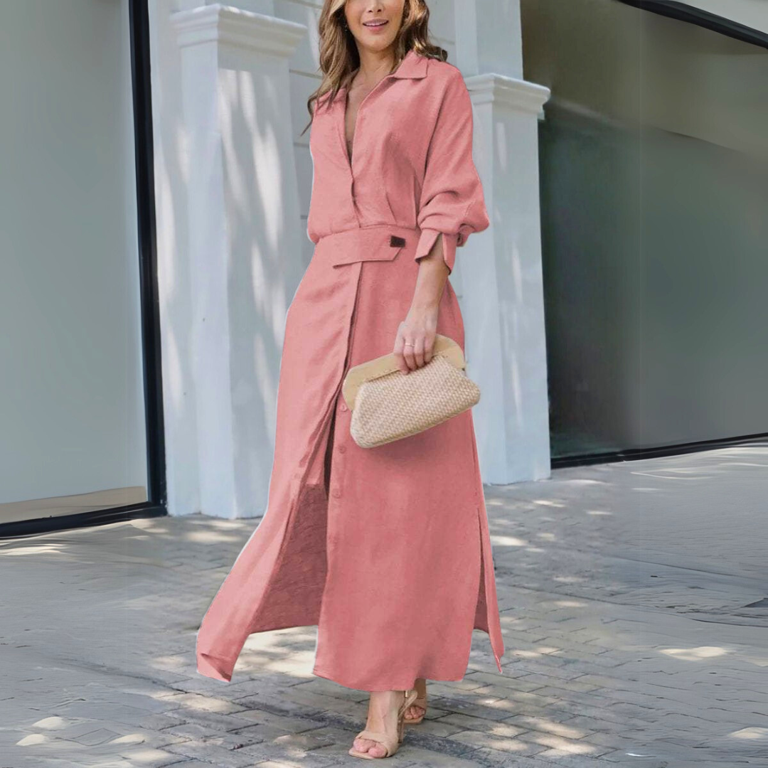 Mabel | Linen Maxi Shirt Dress With Tie Belt