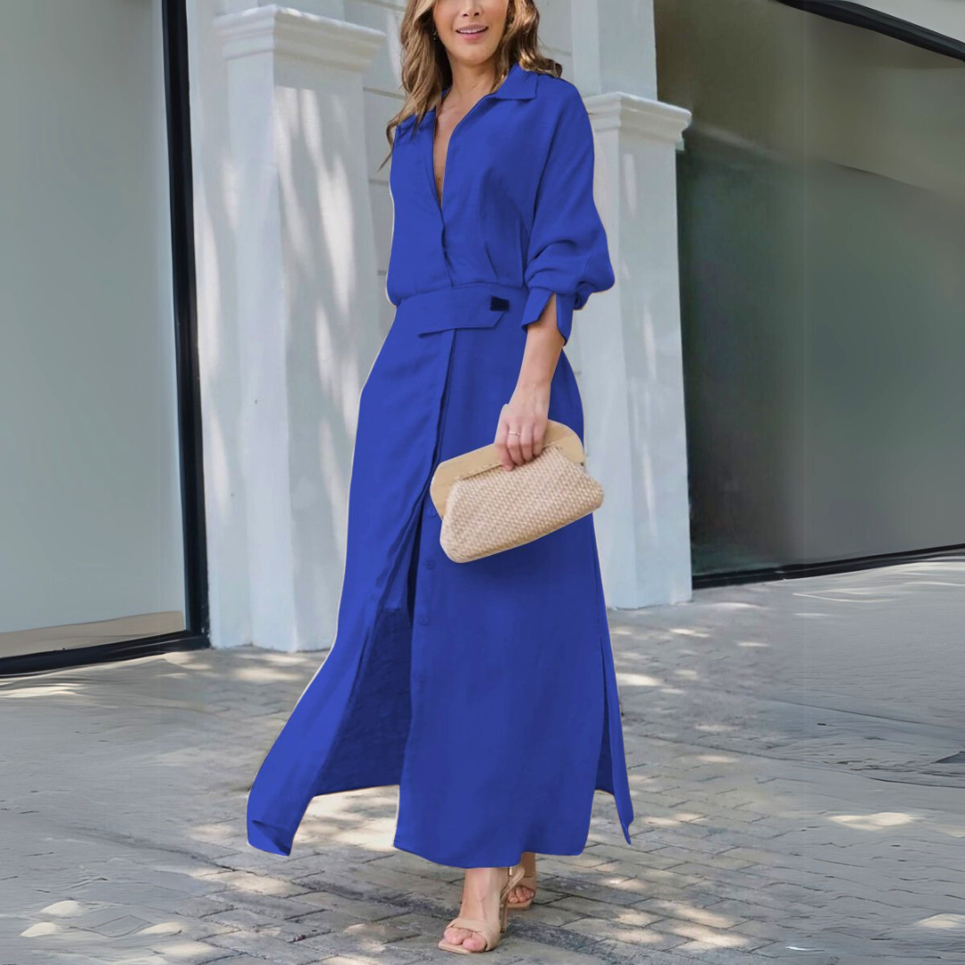 Mabel | Linen Maxi Shirt Dress With Tie Belt