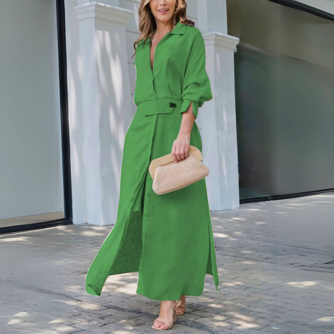 Mabel | Linen Maxi Shirt Dress With Tie Belt