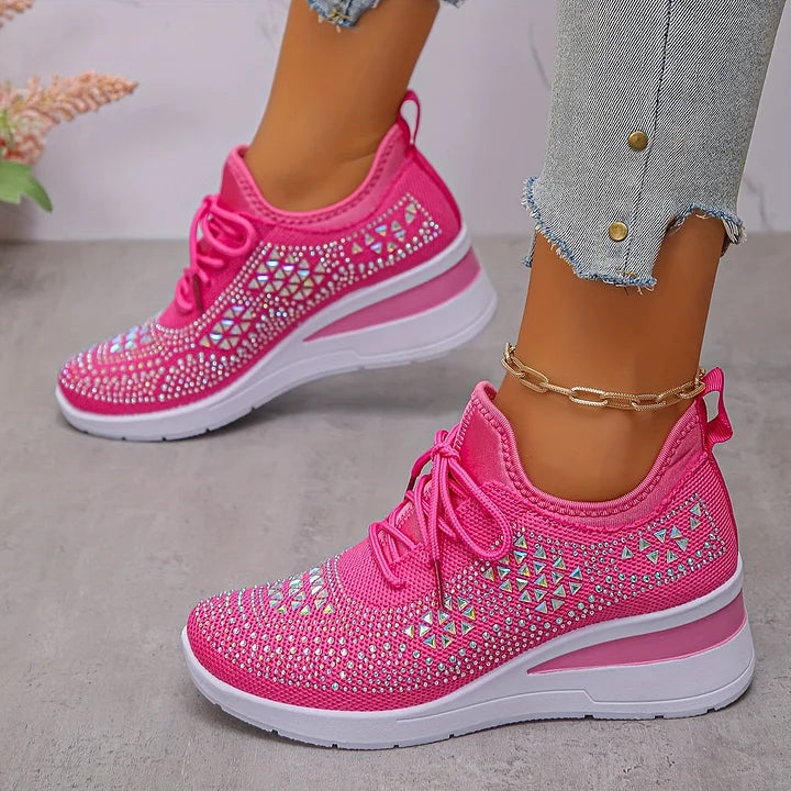 Lucia | Sparkle Wedge Sneakers With Lace-Up Front