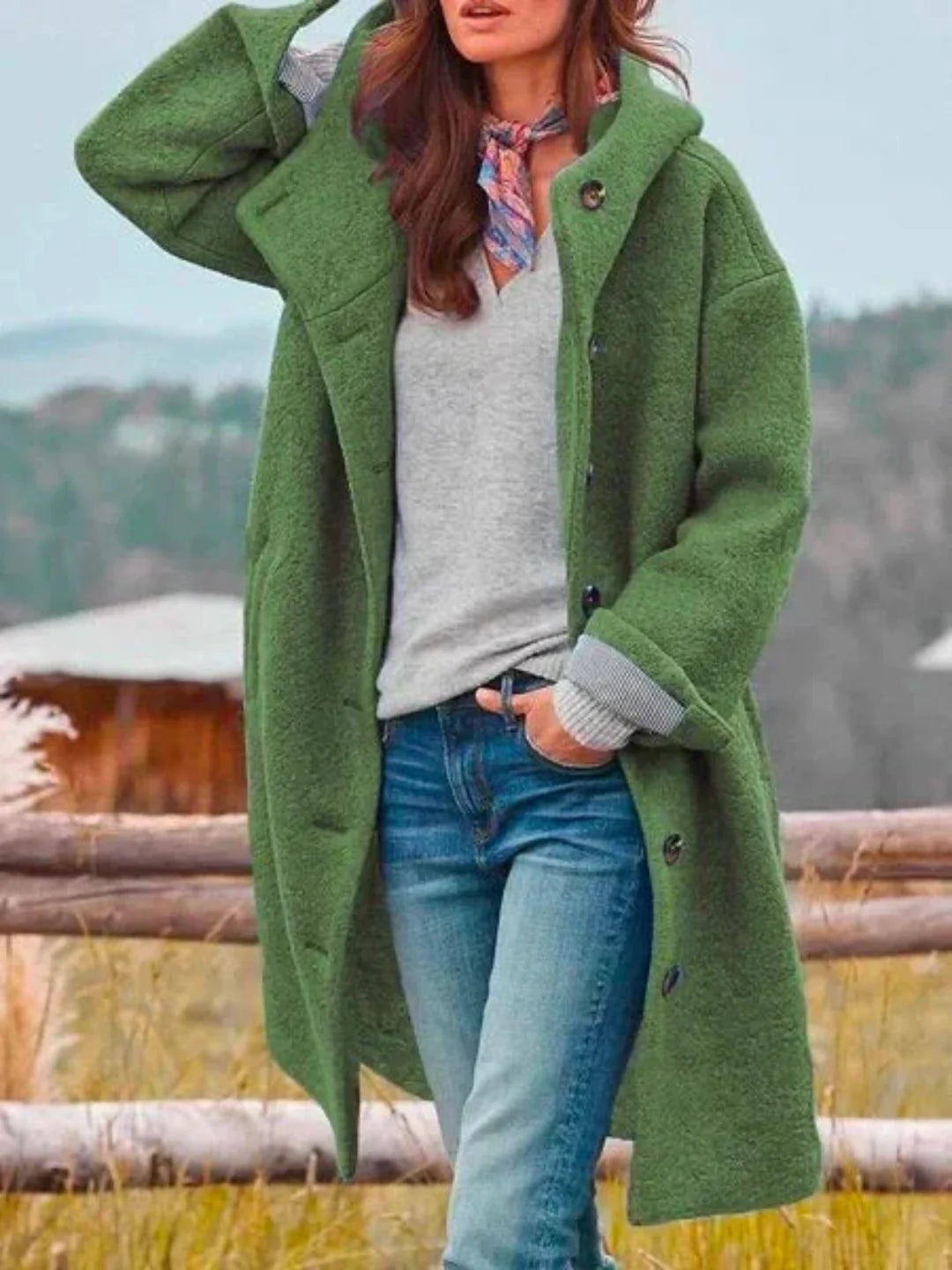 Andrea | Textured Hooded Coat With Button Front