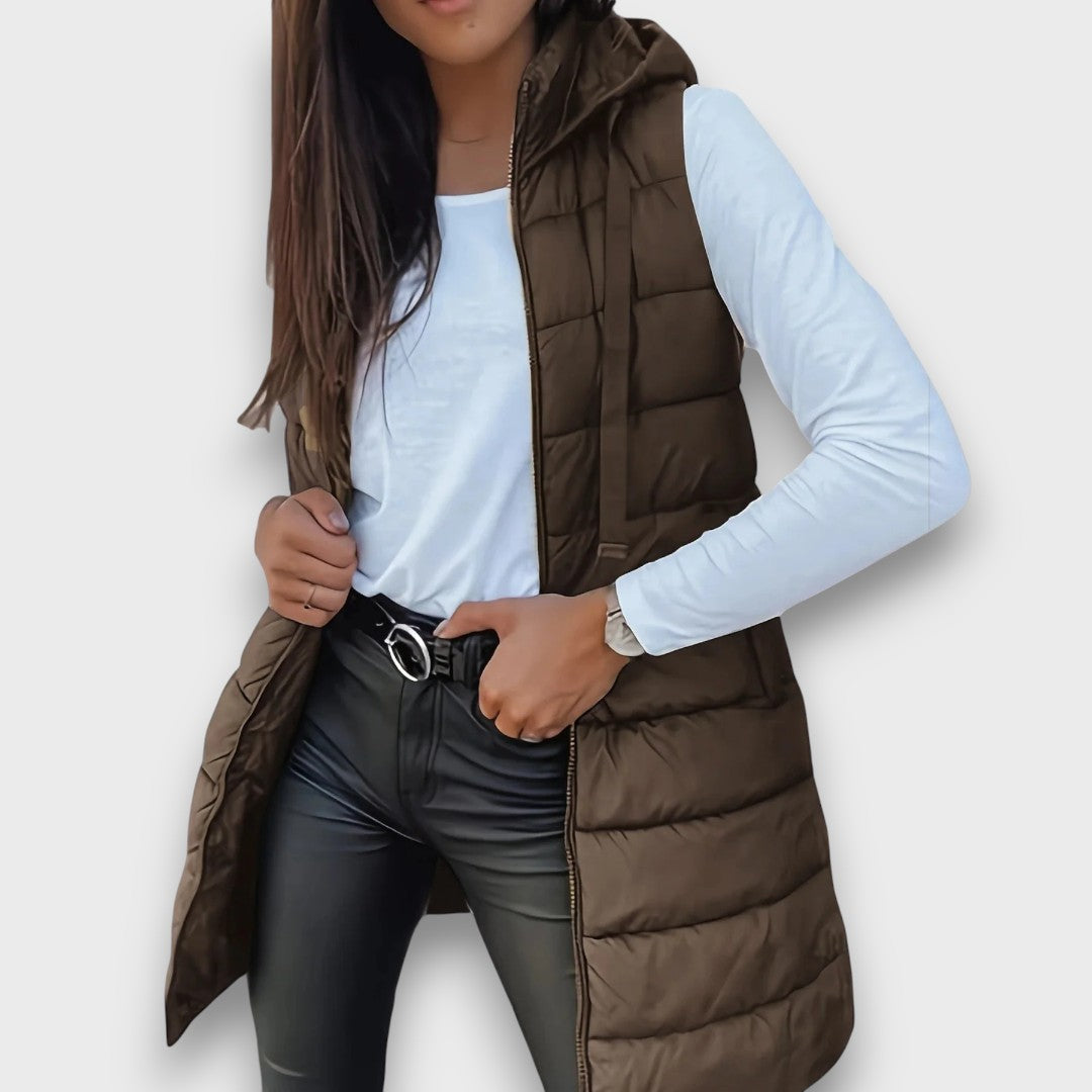 Camila | Longline Quilted Vest With Hood