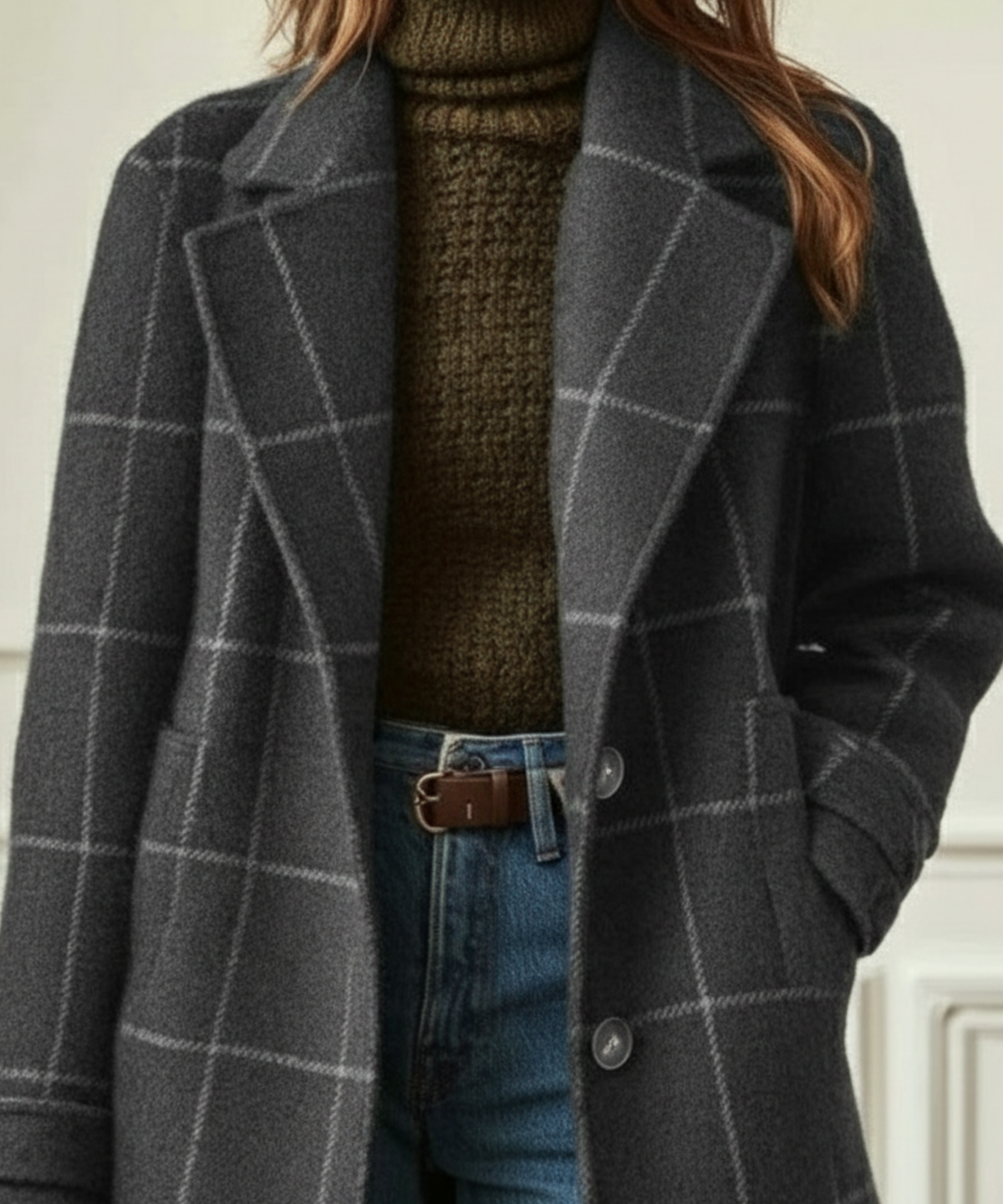 Briony | Wool-Blend Check Coat With Lapel Collar