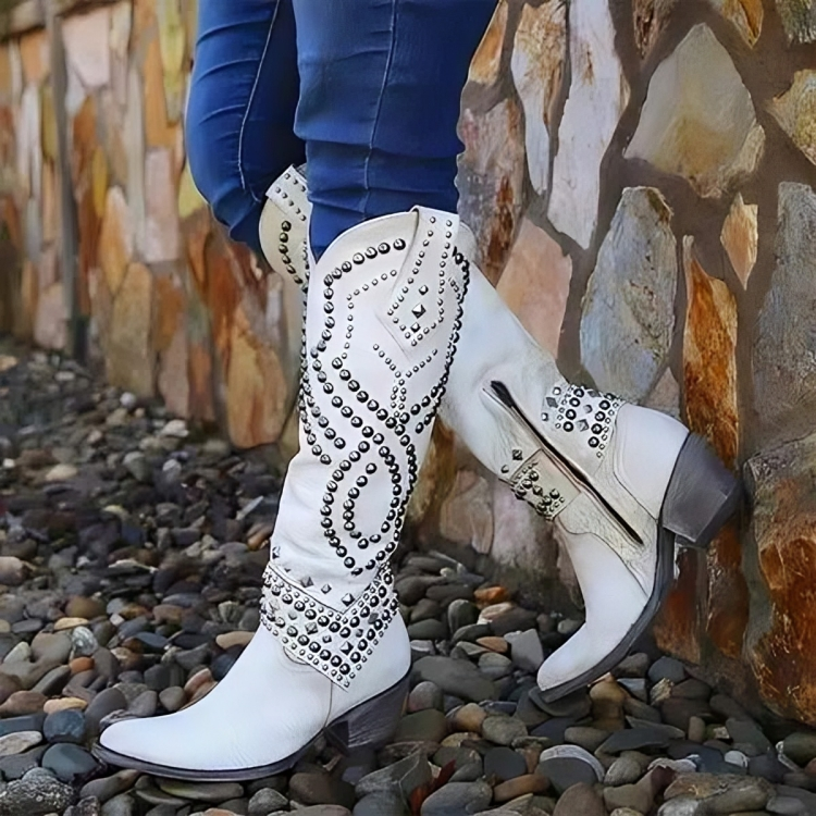 Deborah | Studded Knee-High Western Boots