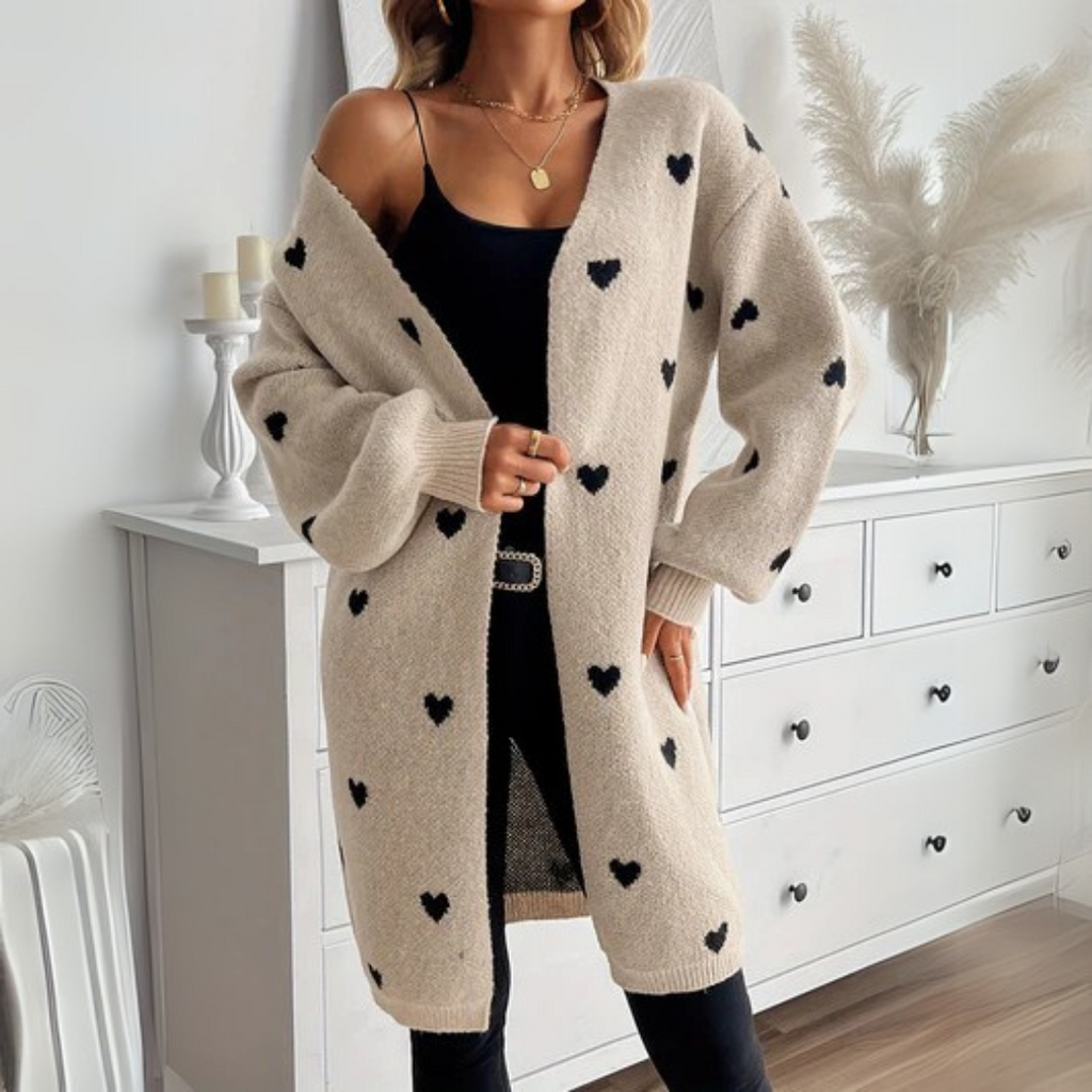 June | Open-Front Cardigan With Heart Pattern