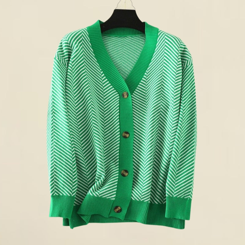 Meredith | V-Neck Cardigan With Chevron Knit