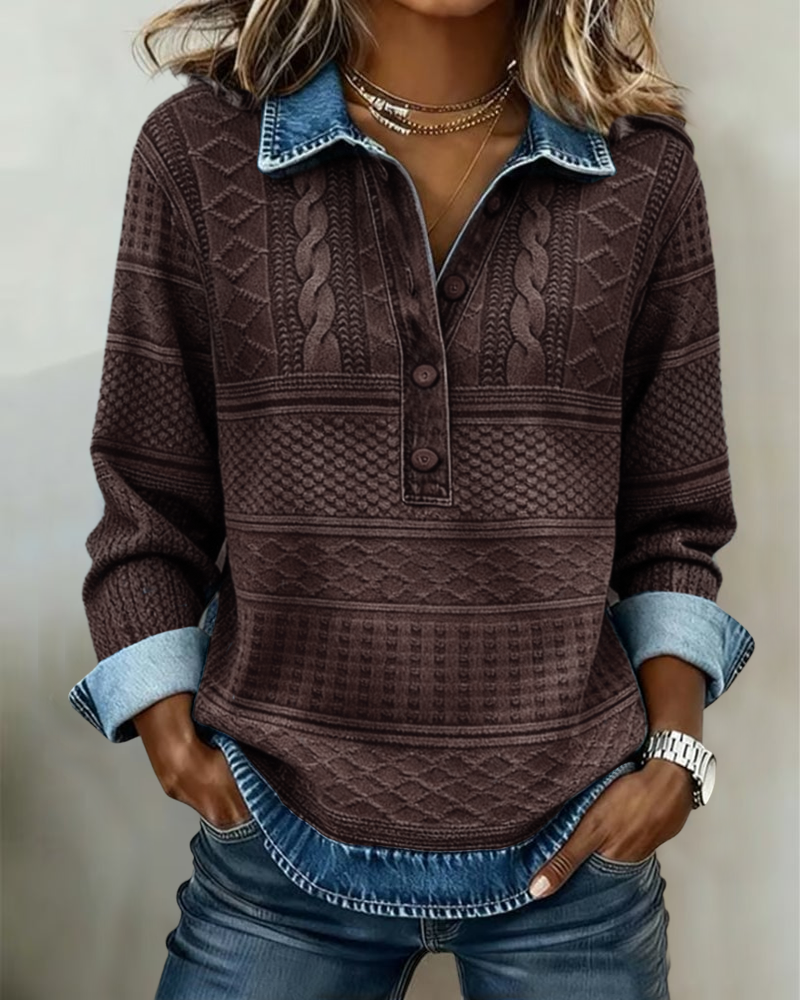Daisy | Half-Button Sweatshirt With Denim-Look Collar