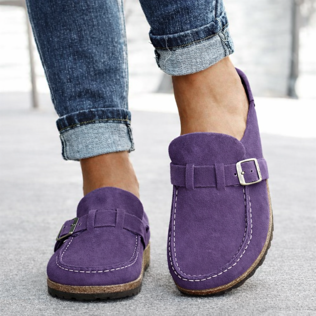 Kathleen | Backless Buckle Clogs With Cushioned Footbed