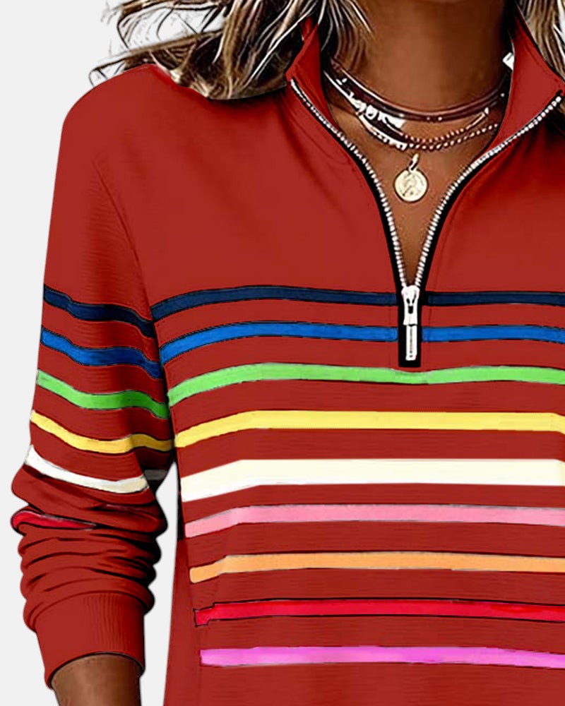 Emma | Striped Half-Zip Sweatshirt With Stand Collar