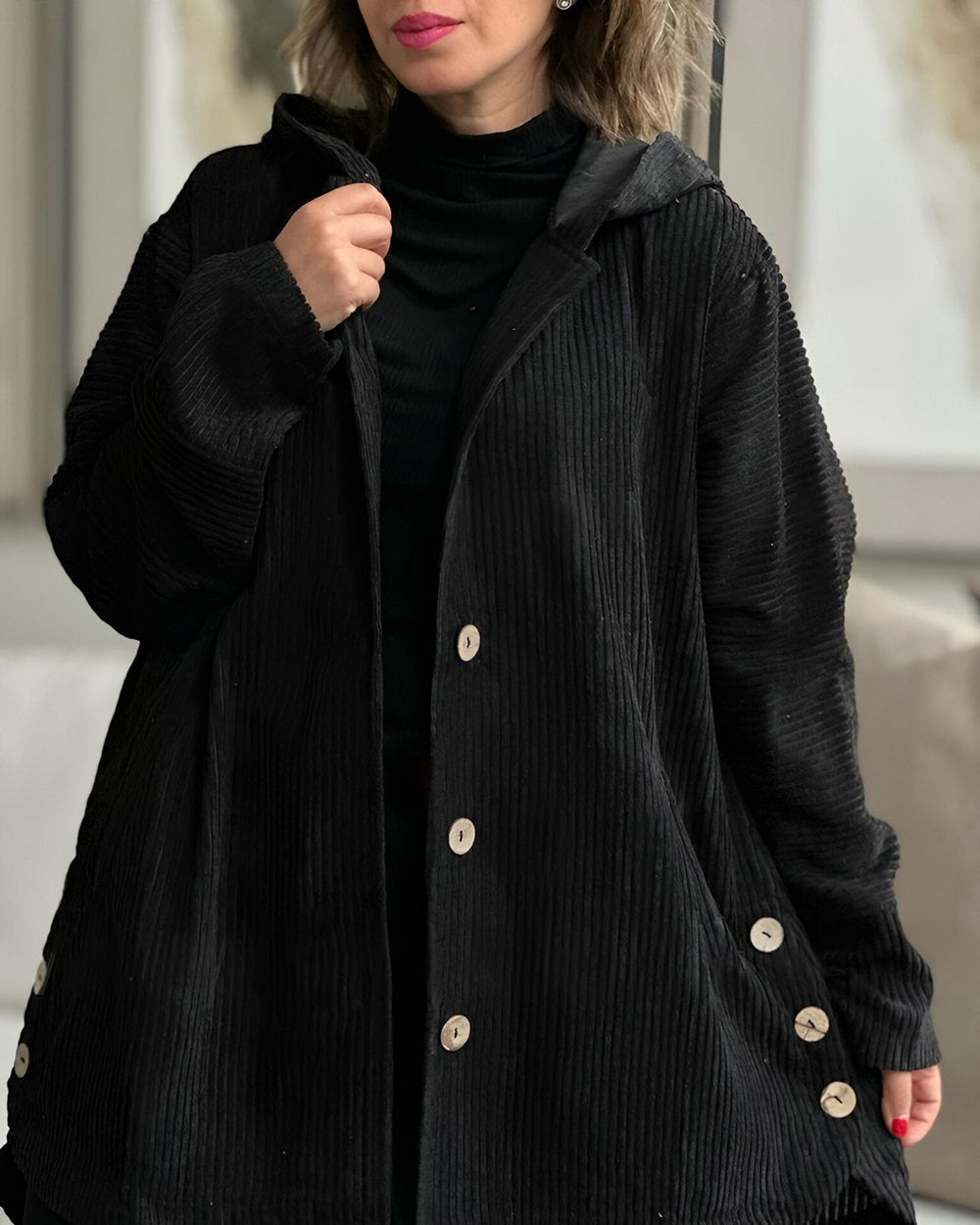 Martha | Hooded Longline Cardigan With Buttons