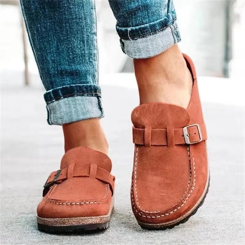 Kathleen | Backless Buckle Clogs With Cushioned Footbed