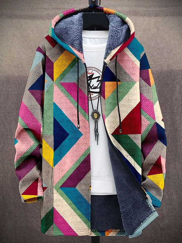 Amber | Fleece-Lined Hooded Jacket With Geometric Print