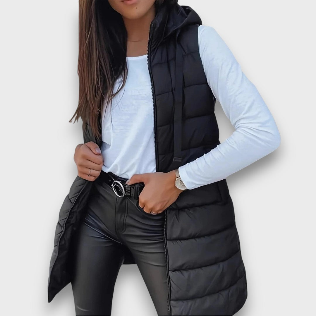 Camila | Longline Quilted Vest With Hood