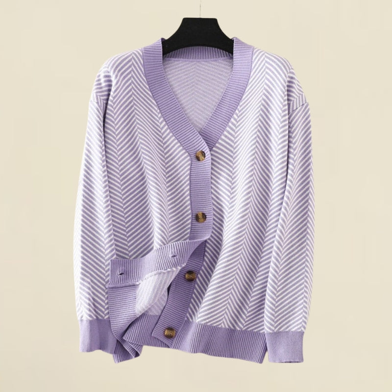 Meredith | V-Neck Cardigan With Chevron Knit
