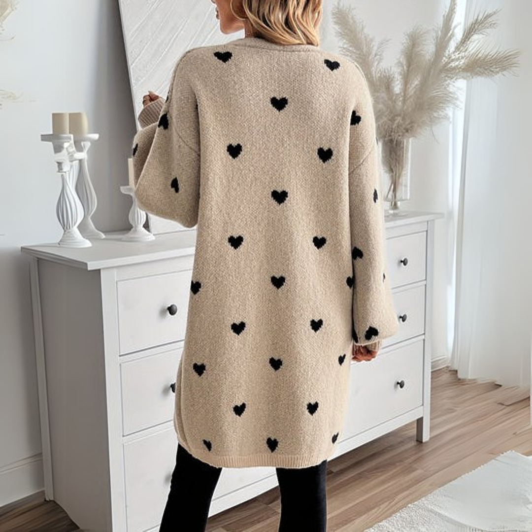 June | Open-Front Cardigan With Heart Pattern