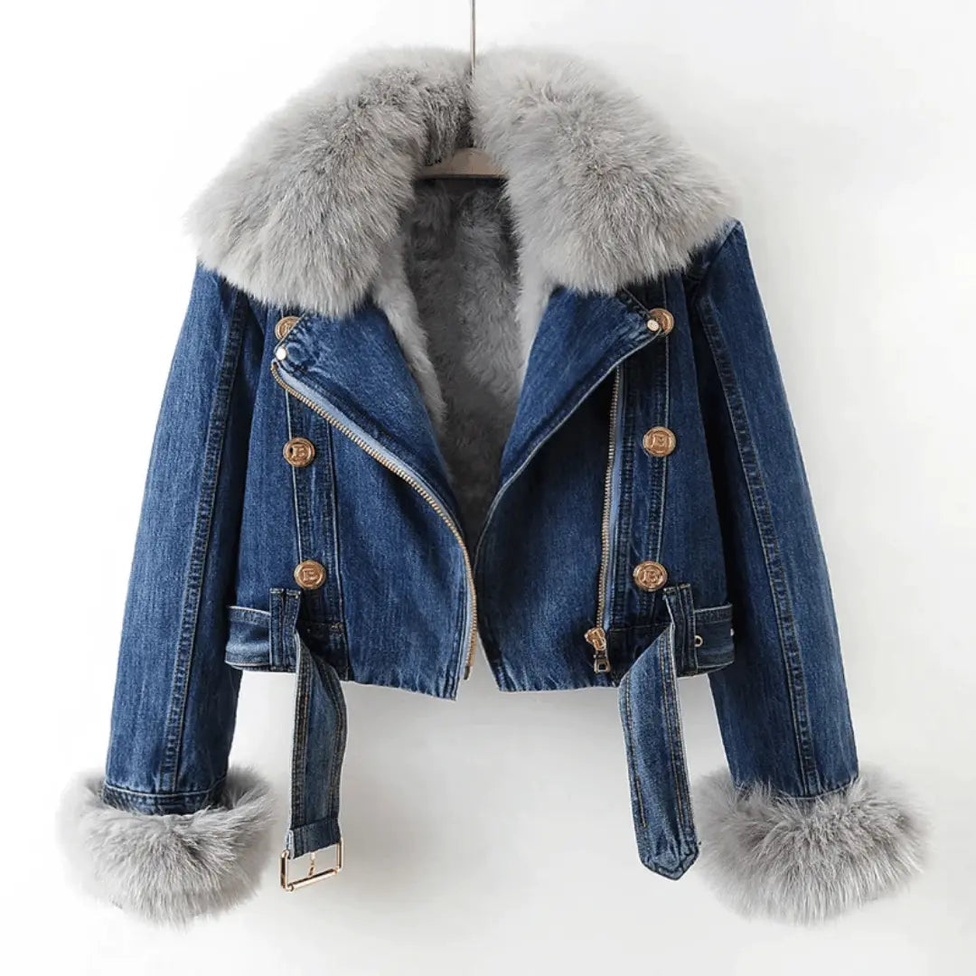 Odette | Faux Fur-Lined Denim Jacket With Belt