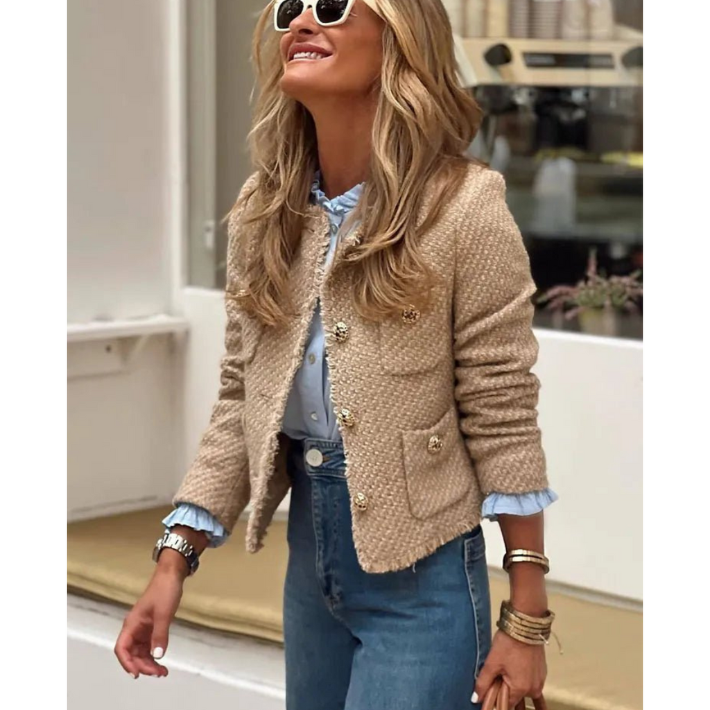 Julianne | Collarless Tweed Jacket With Gold-Tone Buttons