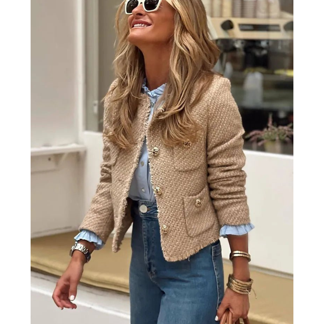 Julianne | Collarless Tweed Jacket With Gold-Tone Buttons