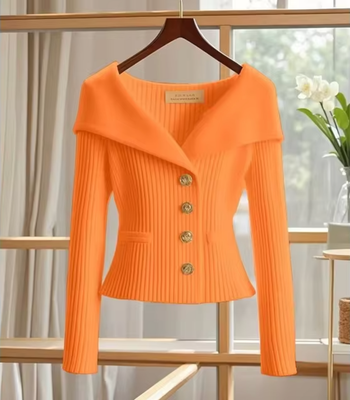 Jessie | Ribbed Knit Cardigan With Wide Collar