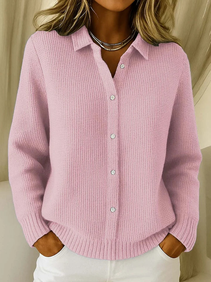 Annette | Collared Rib-Knit Cardigan With Buttons