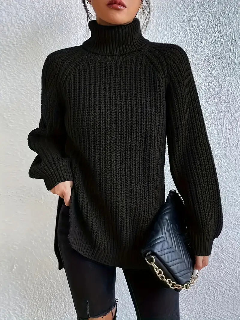 Aletta | Chunky Cotton Turtleneck With Side Slits