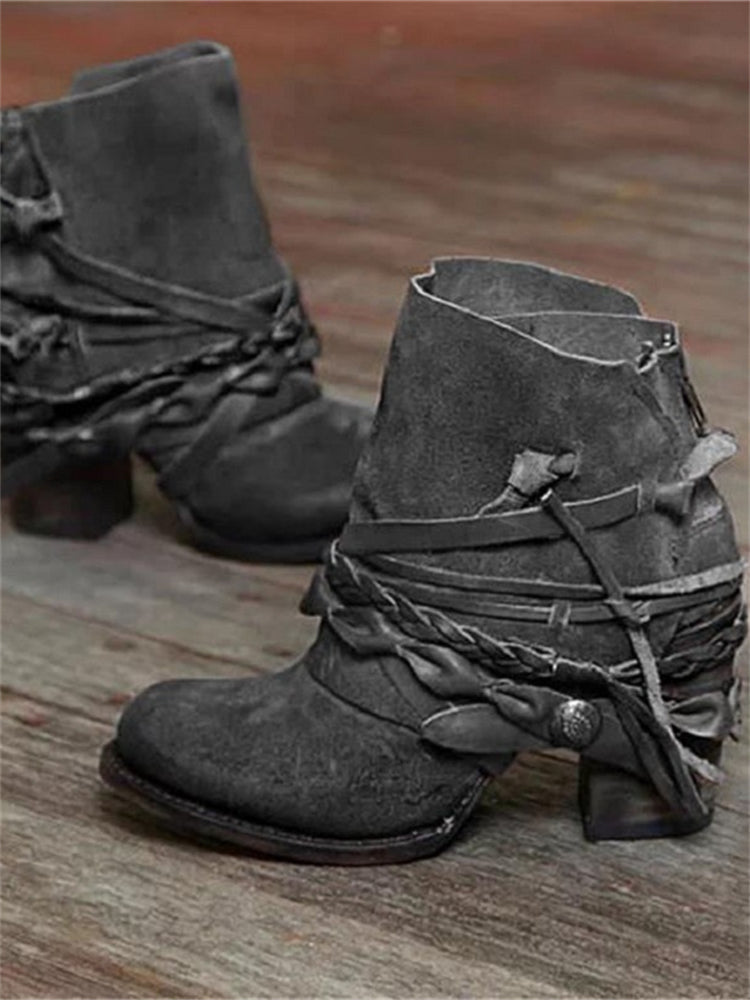Shirley | Suede Ankle Boots With Braided Straps