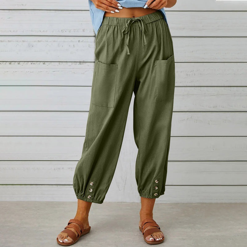 Dakota | Drawstring Cropped Pants With Button Cuffs