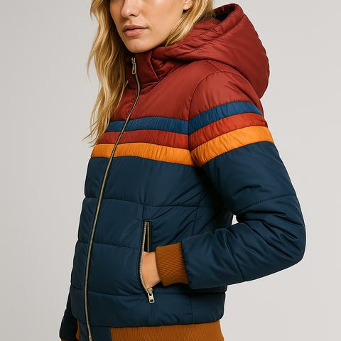 Cecilia | Retro Striped Puffer Jacket With Hood