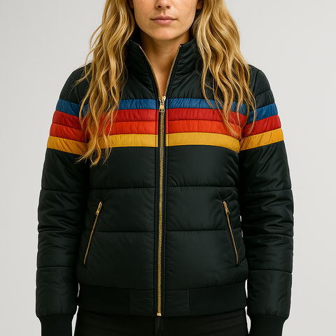 Cecilia | Retro Striped Puffer Jacket With Hood