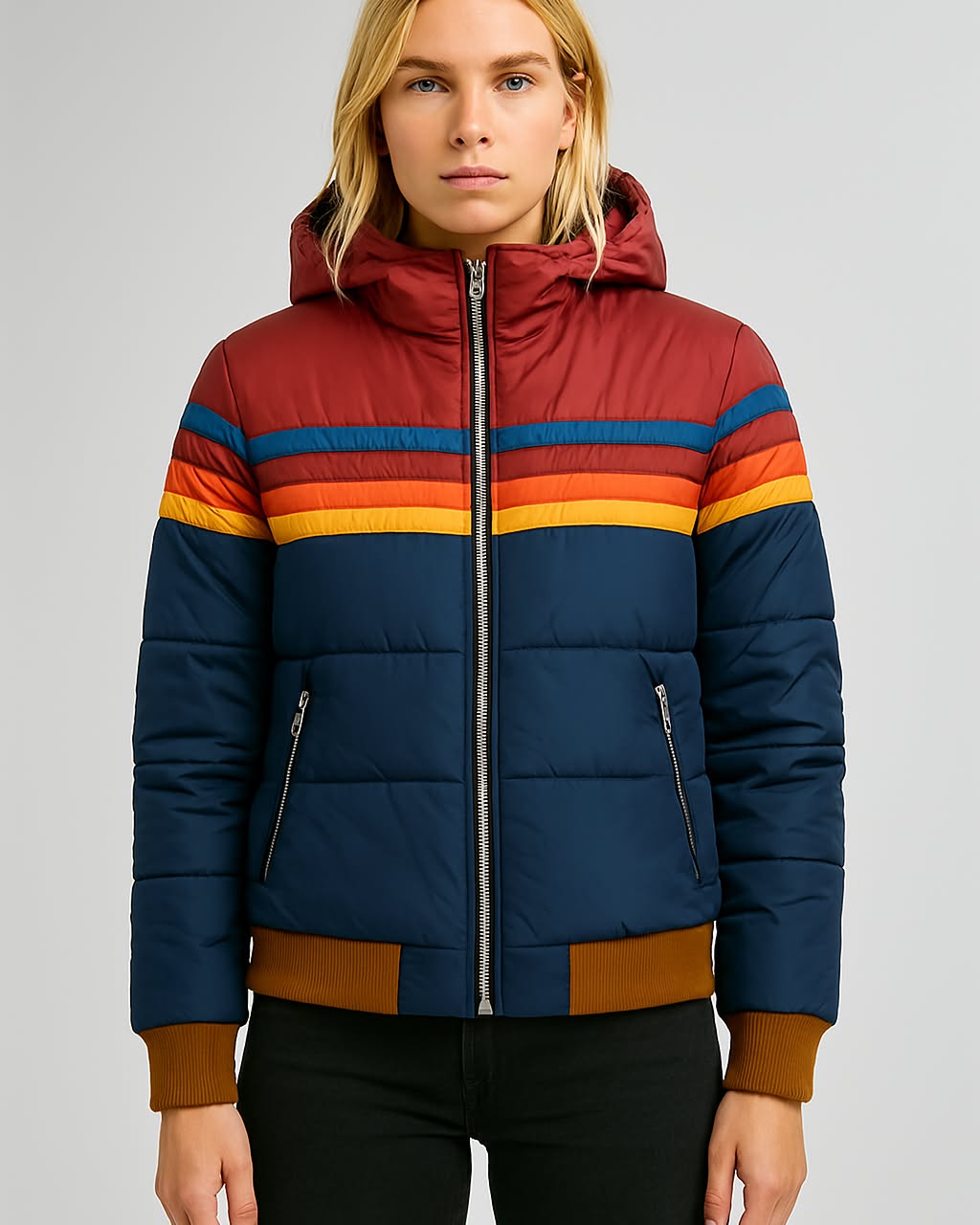 Cecilia | Retro Striped Puffer Jacket With Hood