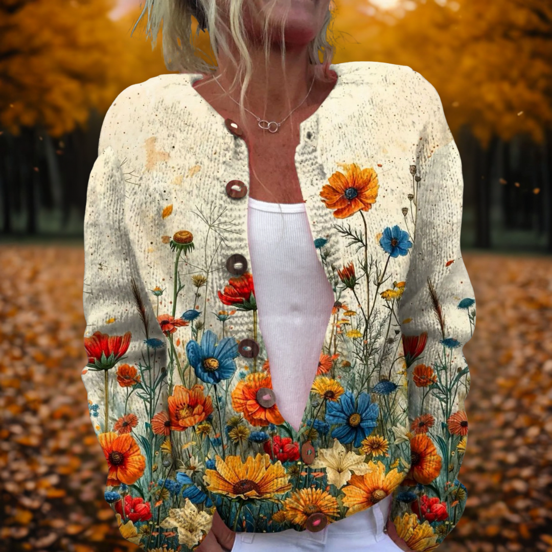 Alicia | Floral Print Knit Cardigan With Buttons