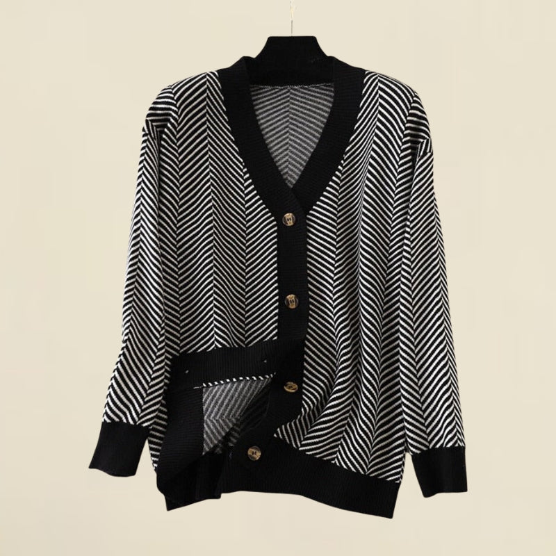 Meredith | V-Neck Cardigan With Chevron Knit