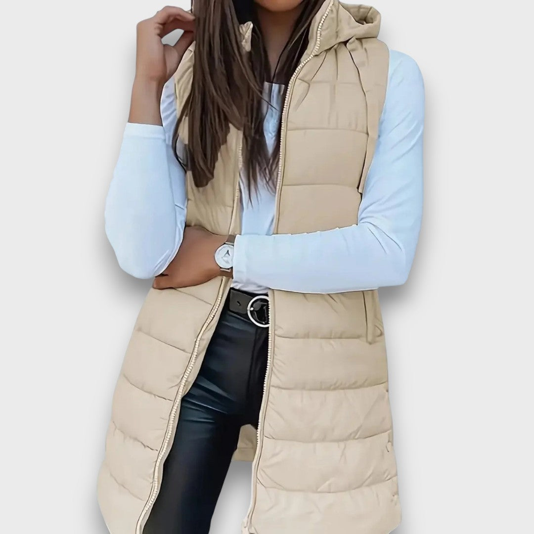 Camila | Longline Quilted Vest With Hood