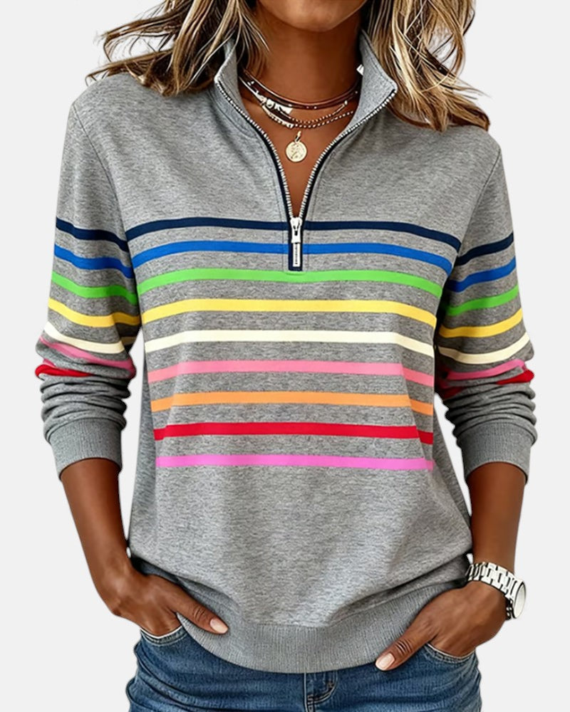 Emma | Striped Half-Zip Sweatshirt With Stand Collar