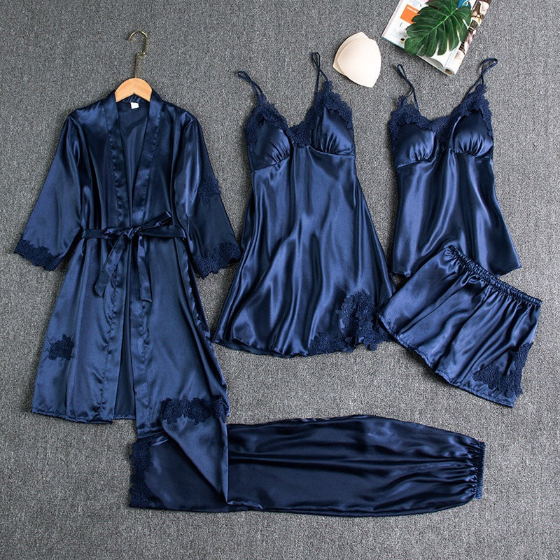 Heather | 5-Piece Satin Pajama Set With Lace