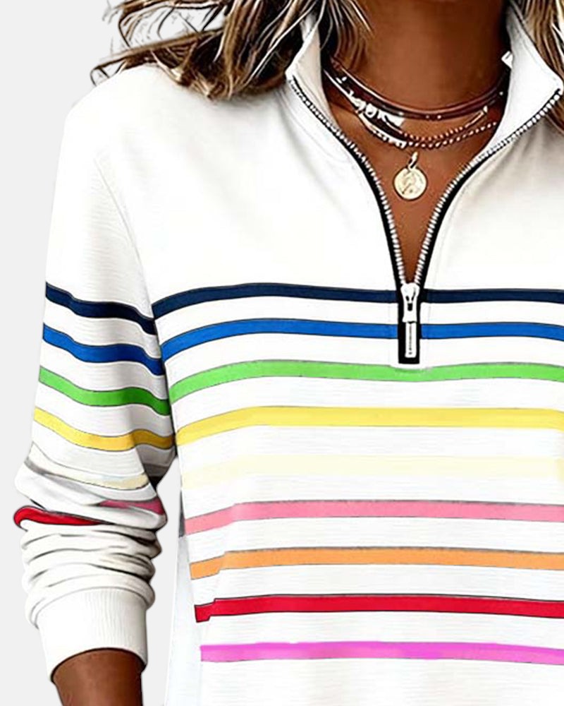 Emma | Striped Half-Zip Sweatshirt With Stand Collar