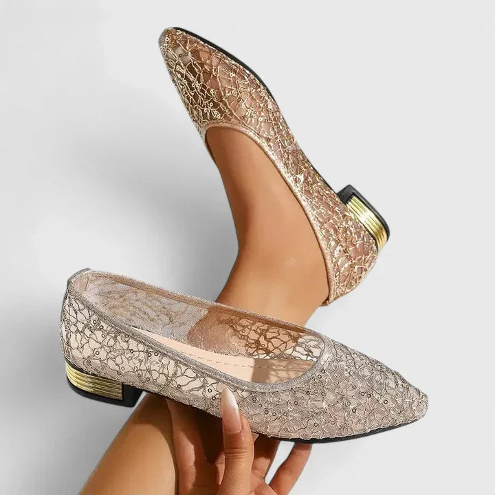 Blythe | Pointed-Toe Lace Mesh Shoes With Low Heel