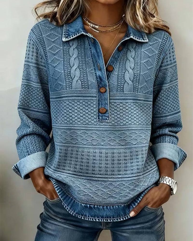 Daisy | Half-Button Sweatshirt With Denim-Look Collar