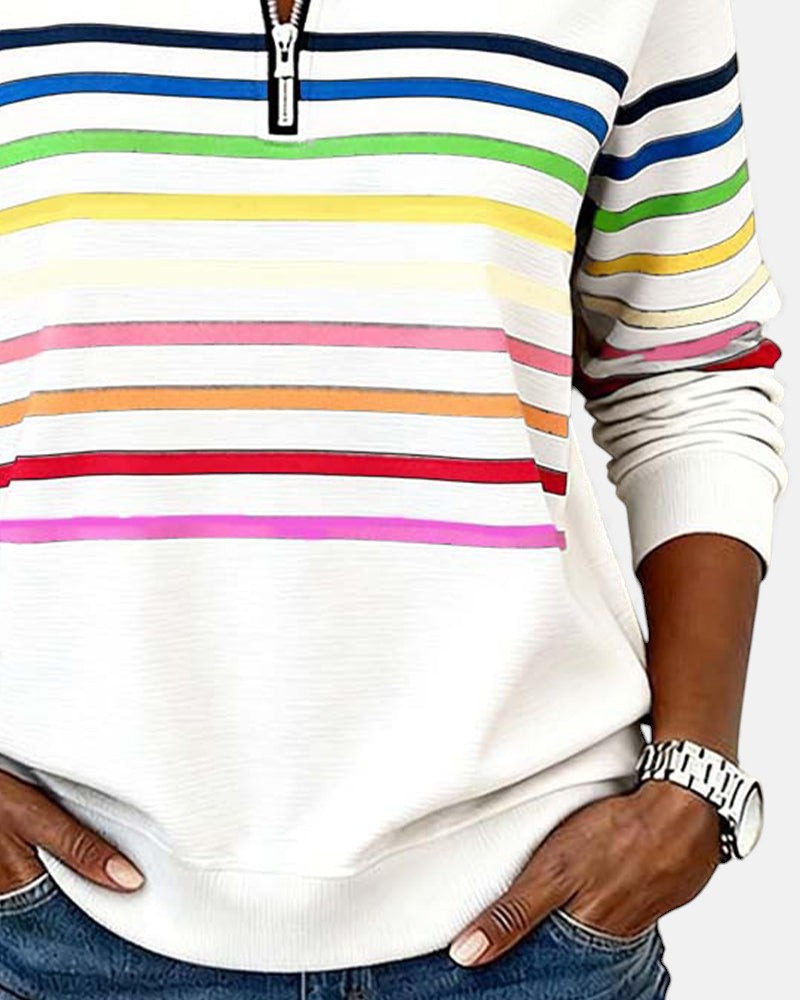 Emma | Striped Half-Zip Sweatshirt With Stand Collar