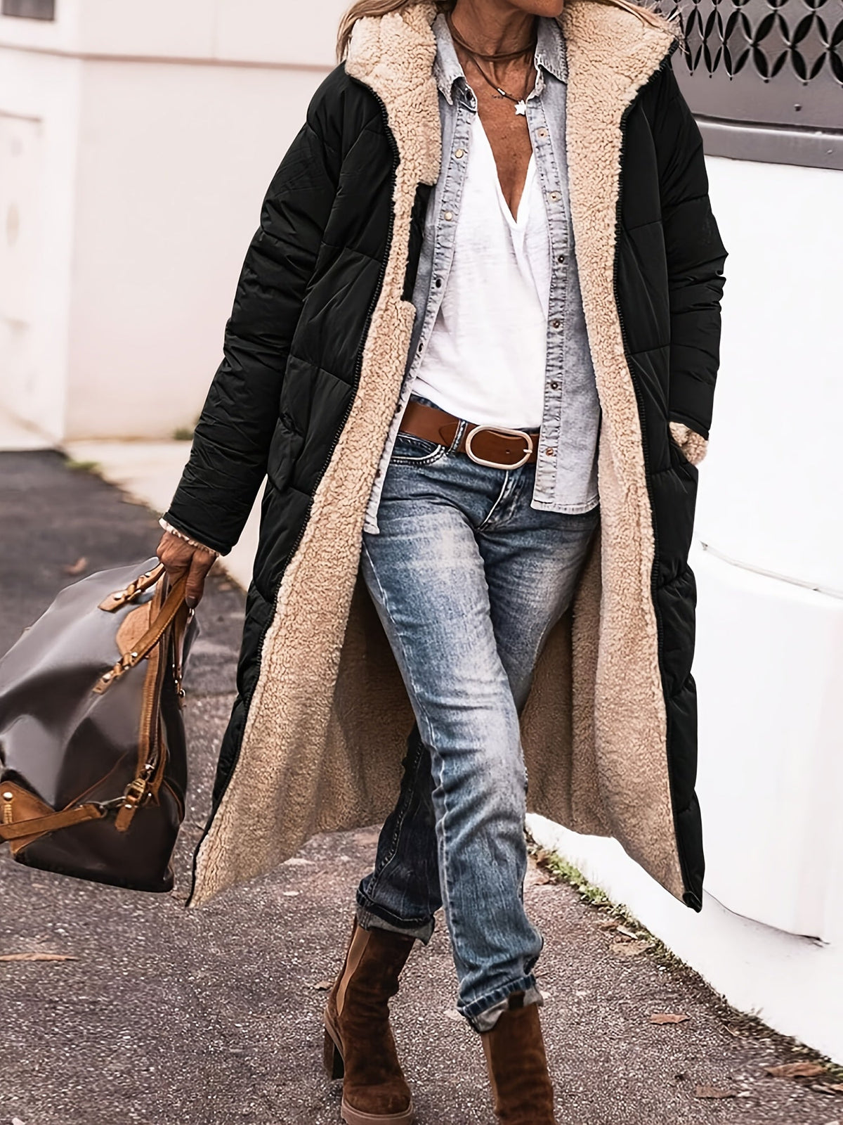 Dinah | Long Hooded Quilted Coat With Plush Lining