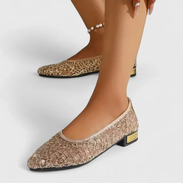 Blythe | Pointed-Toe Lace Mesh Shoes With Low Heel