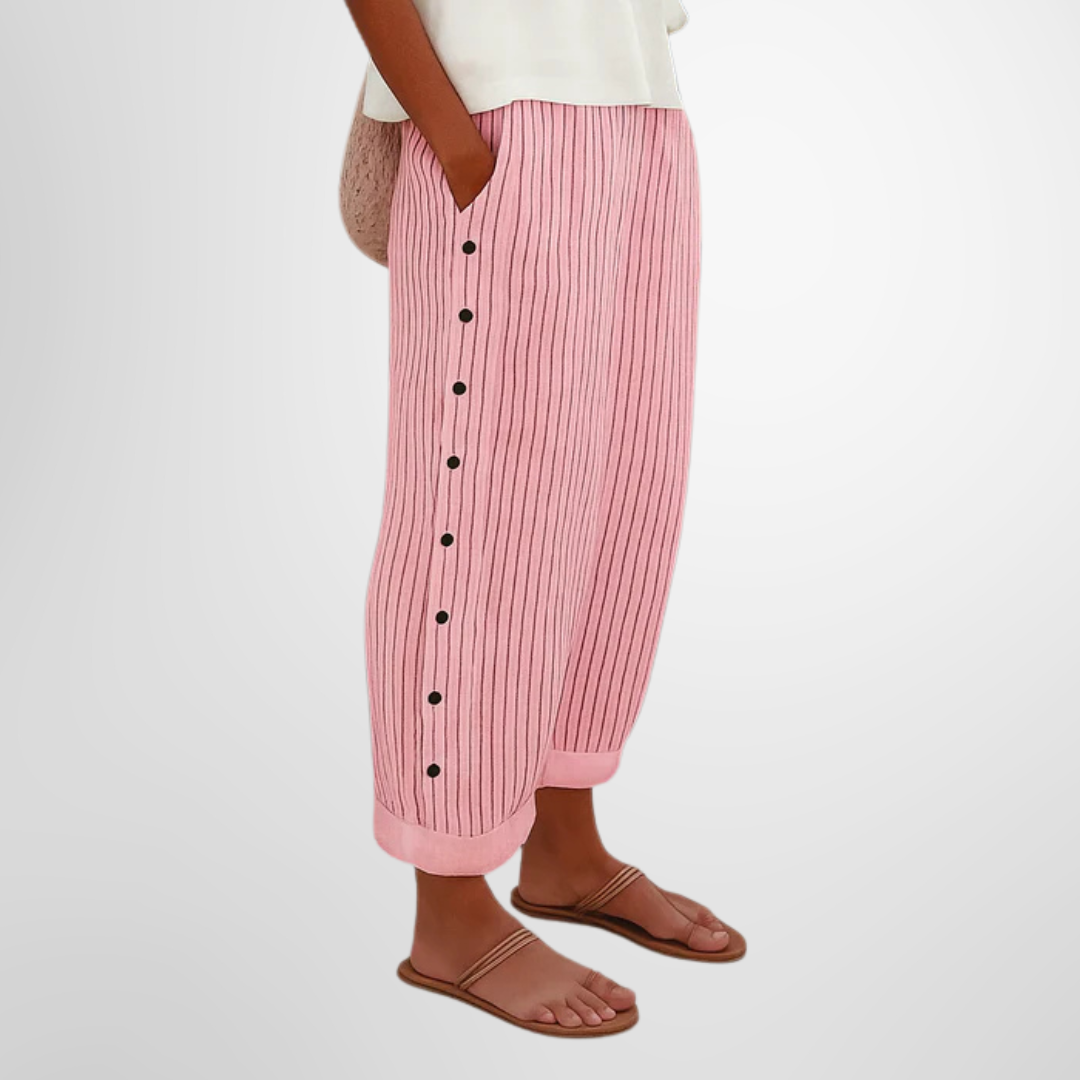 Abigail | Striped Pants With Side Buttons