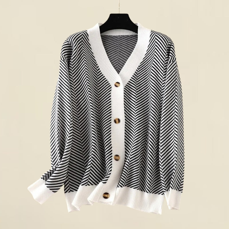 Meredith | V-Neck Cardigan With Chevron Knit