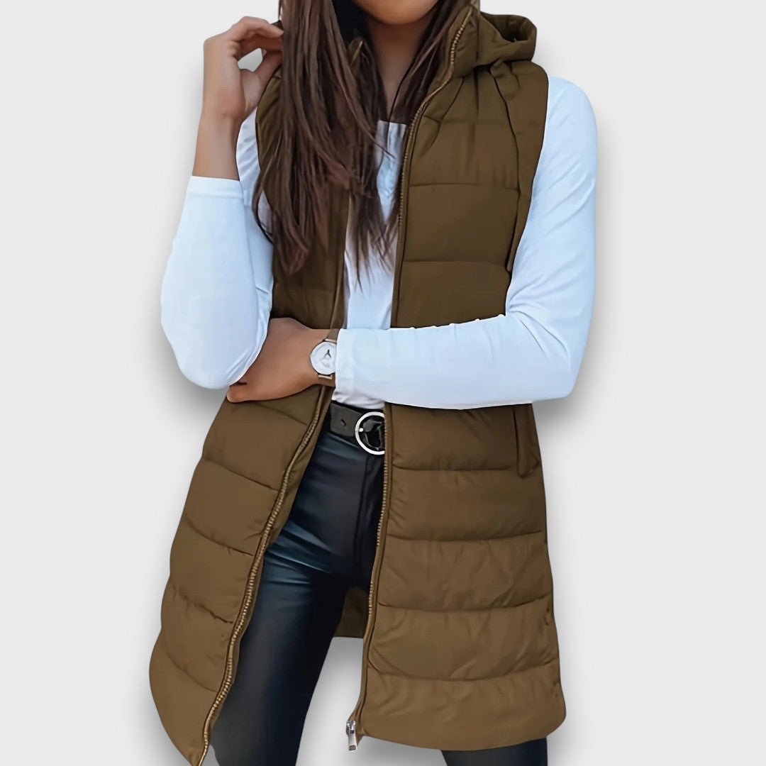 Camila | Longline Quilted Vest With Hood