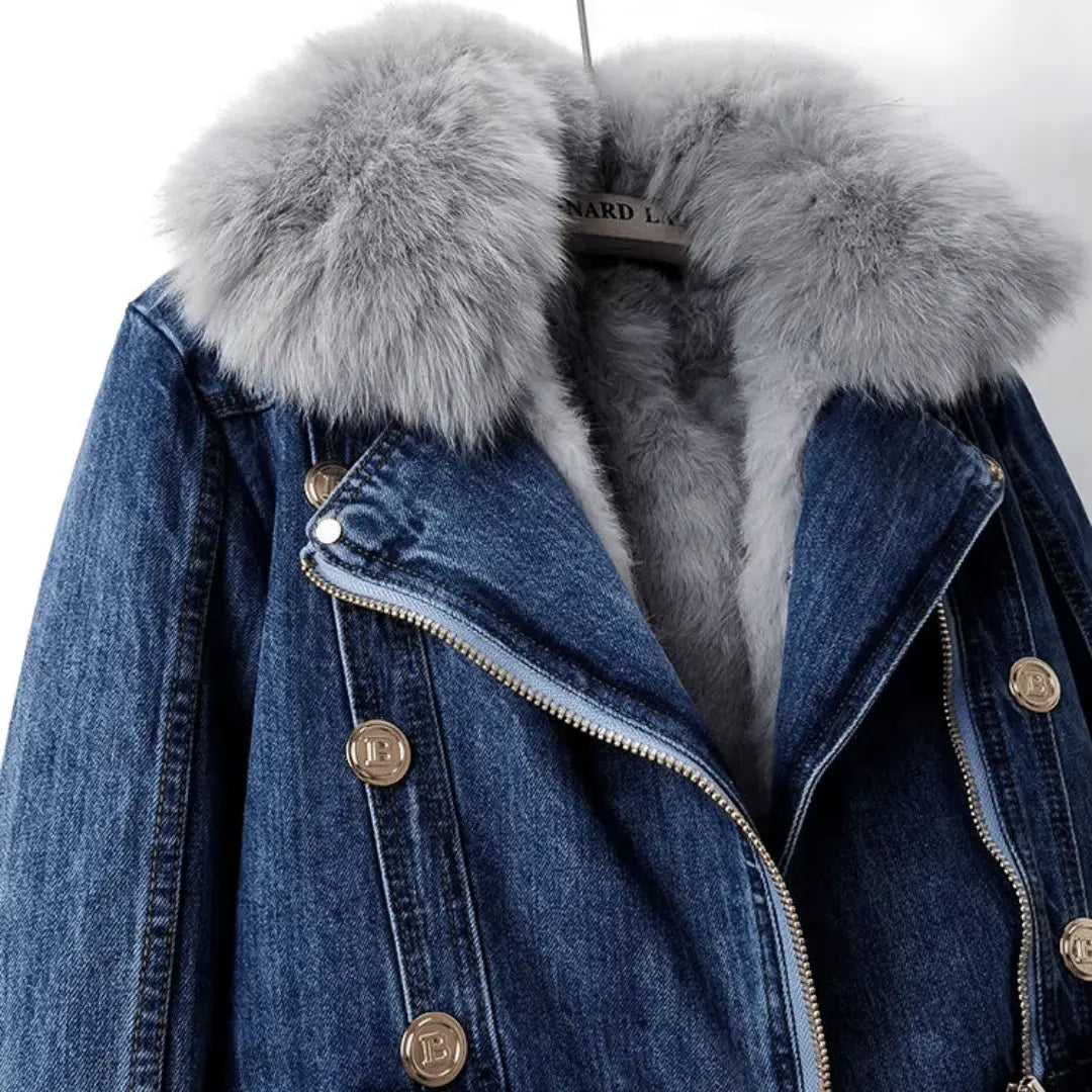 Odette | Faux Fur-Lined Denim Jacket With Belt