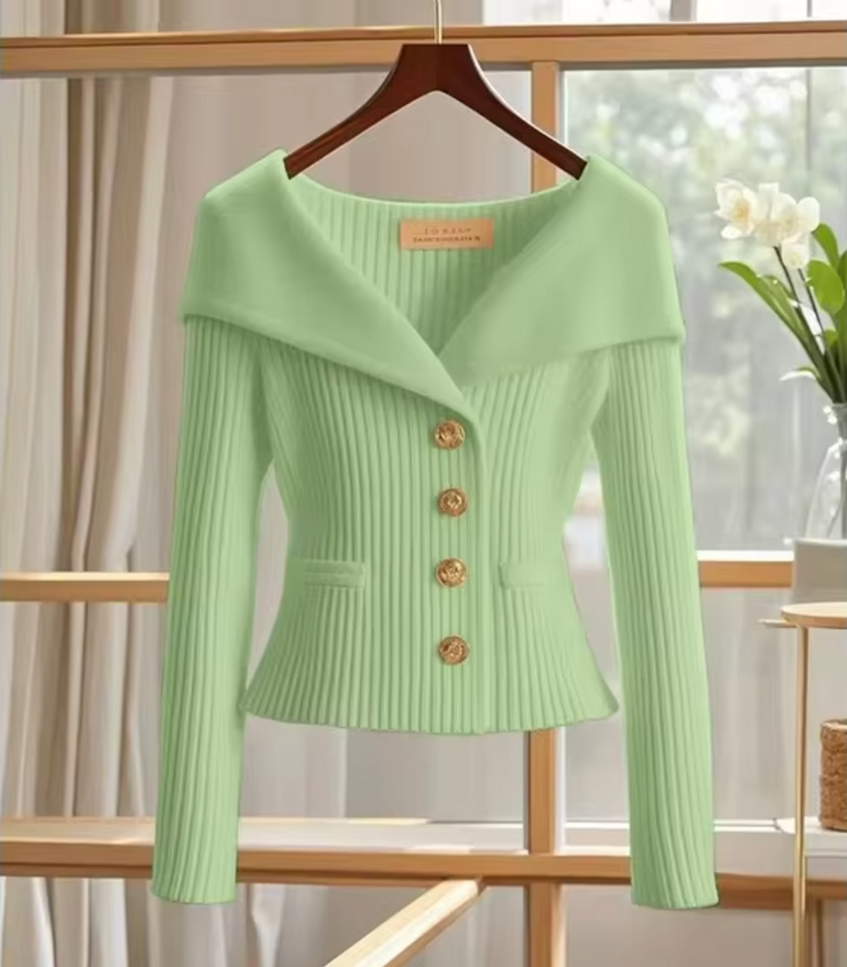 Jessie | Ribbed Knit Cardigan With Wide Collar