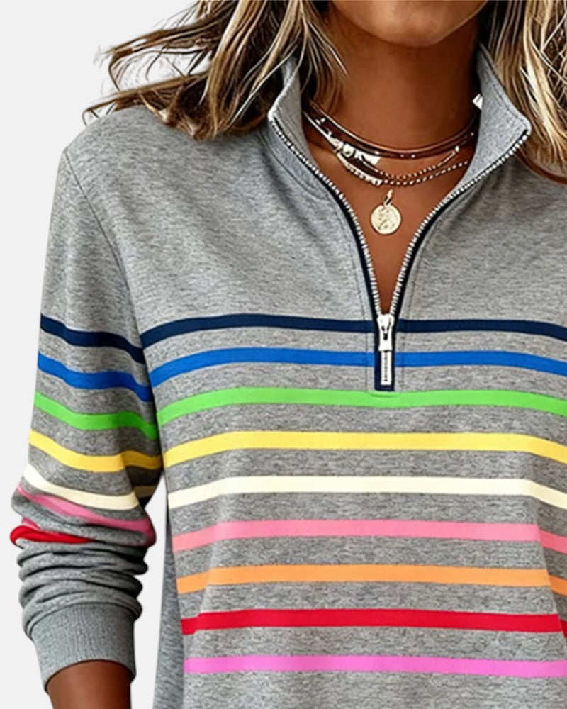Emma | Striped Half-Zip Sweatshirt With Stand Collar